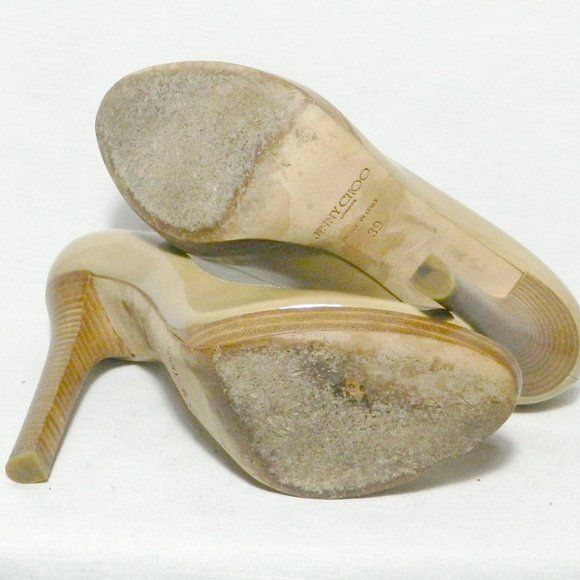 Jimmy Choo Tan Nude Patent Leather Peep Toe EU 39 - Picture 7 of 9